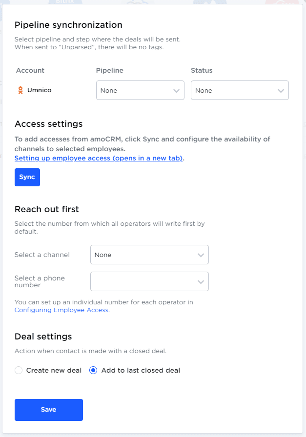 AmoCRM account settings