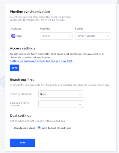 Umnico amoCRM settings