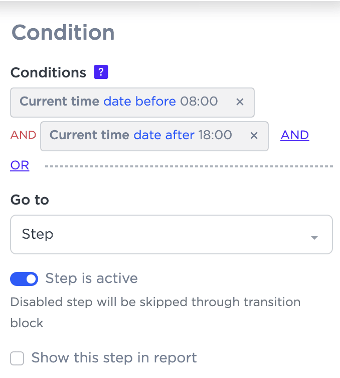 Condições compostas para transição de etapas