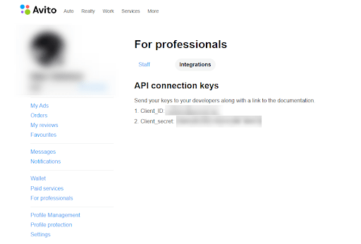 Avito API key