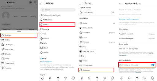Instagram access messages