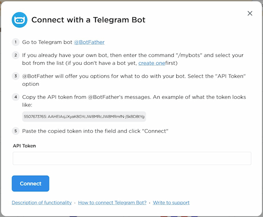 Telegram Bot connection window