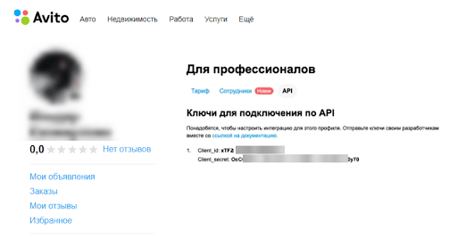 Avito API key