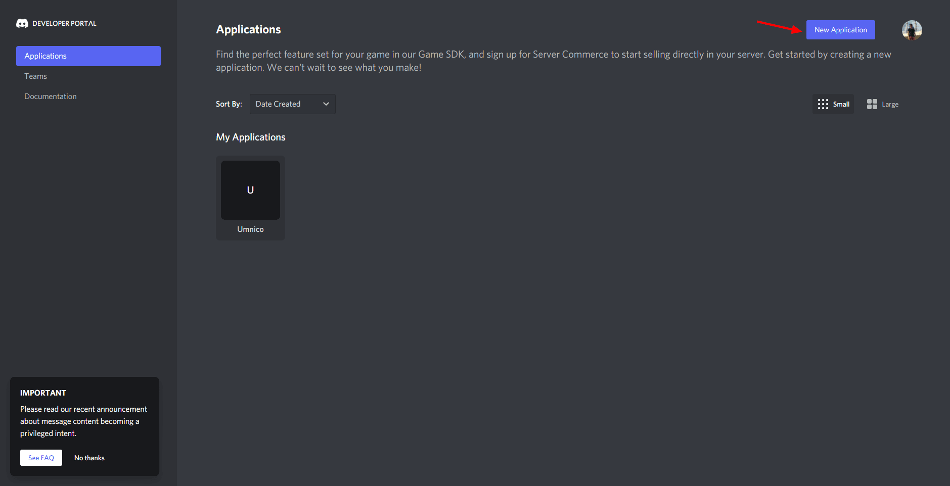 Создание нового приложения в Discord DP