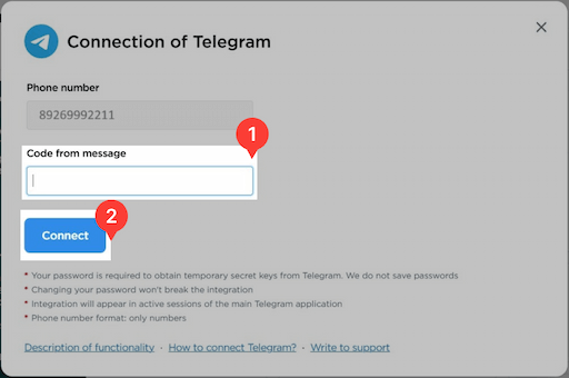 Telegram authorization