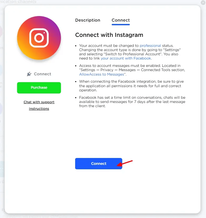 Connecting Instagram to Umnico