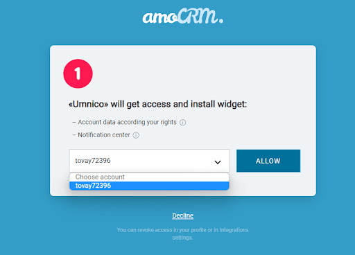 Choosing account in amoCRM