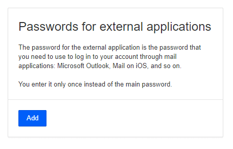 Passwords for external applications