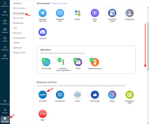 Umnico page of integrations