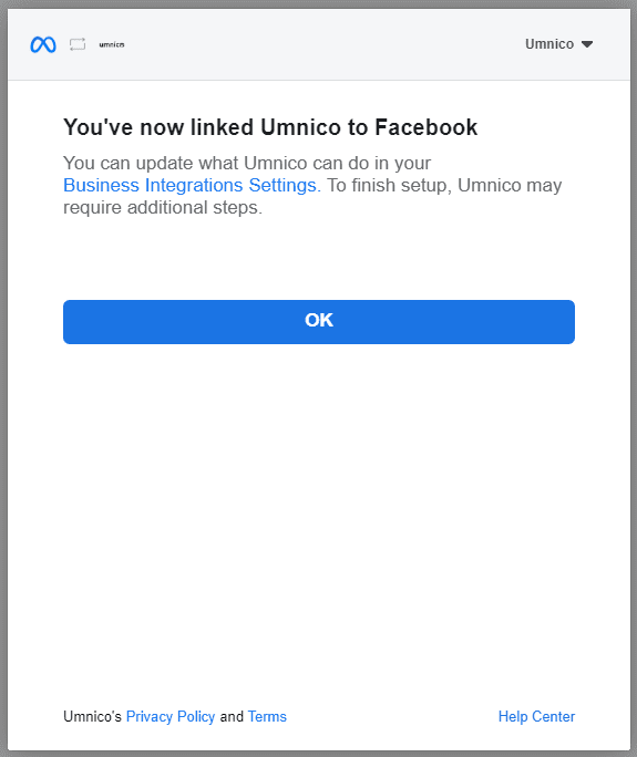 Facebook connect completed