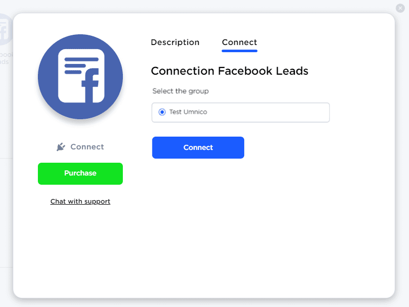 Facebook connect group in Umnico