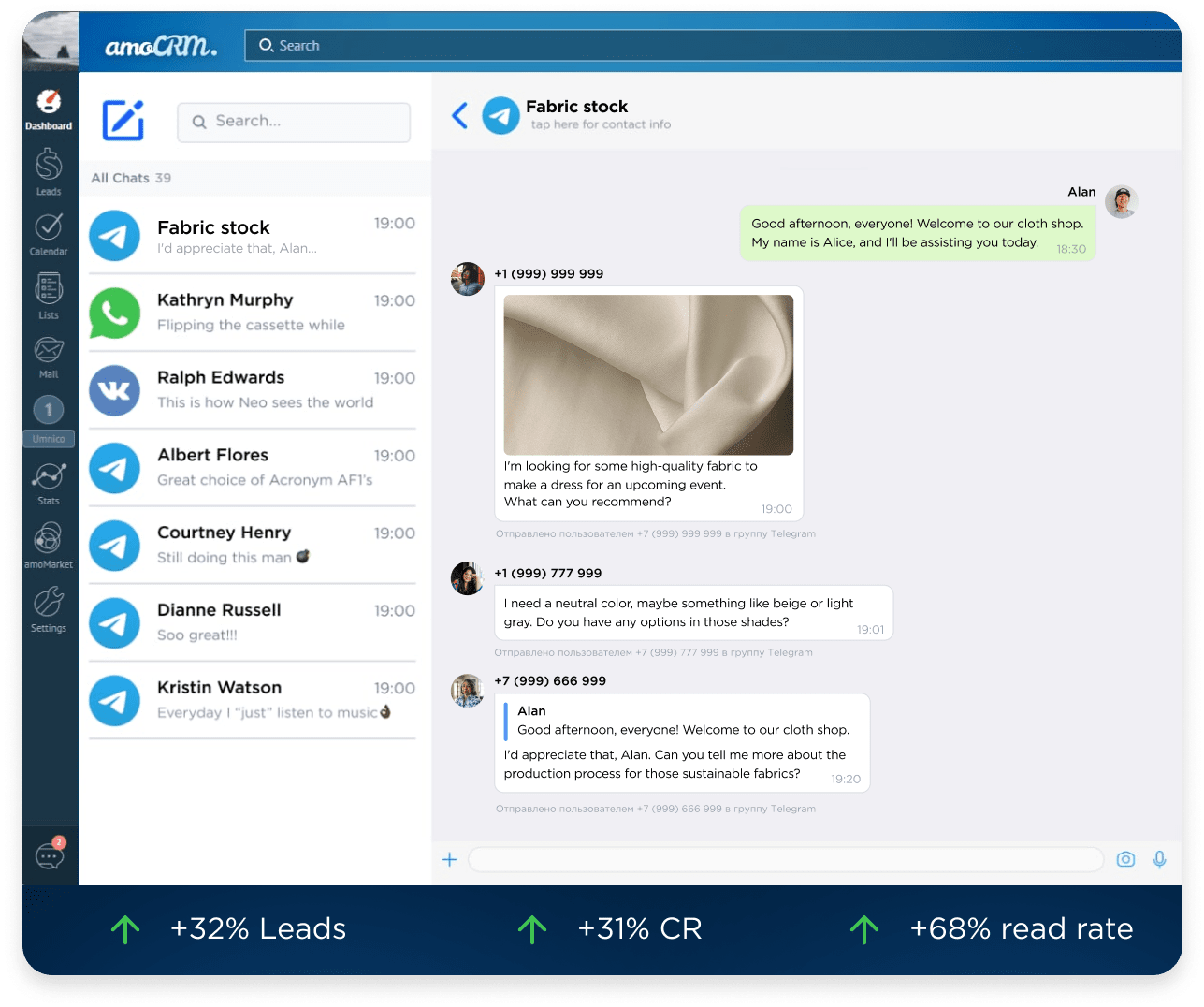 Telegram in amoCRM, Umnico Widget