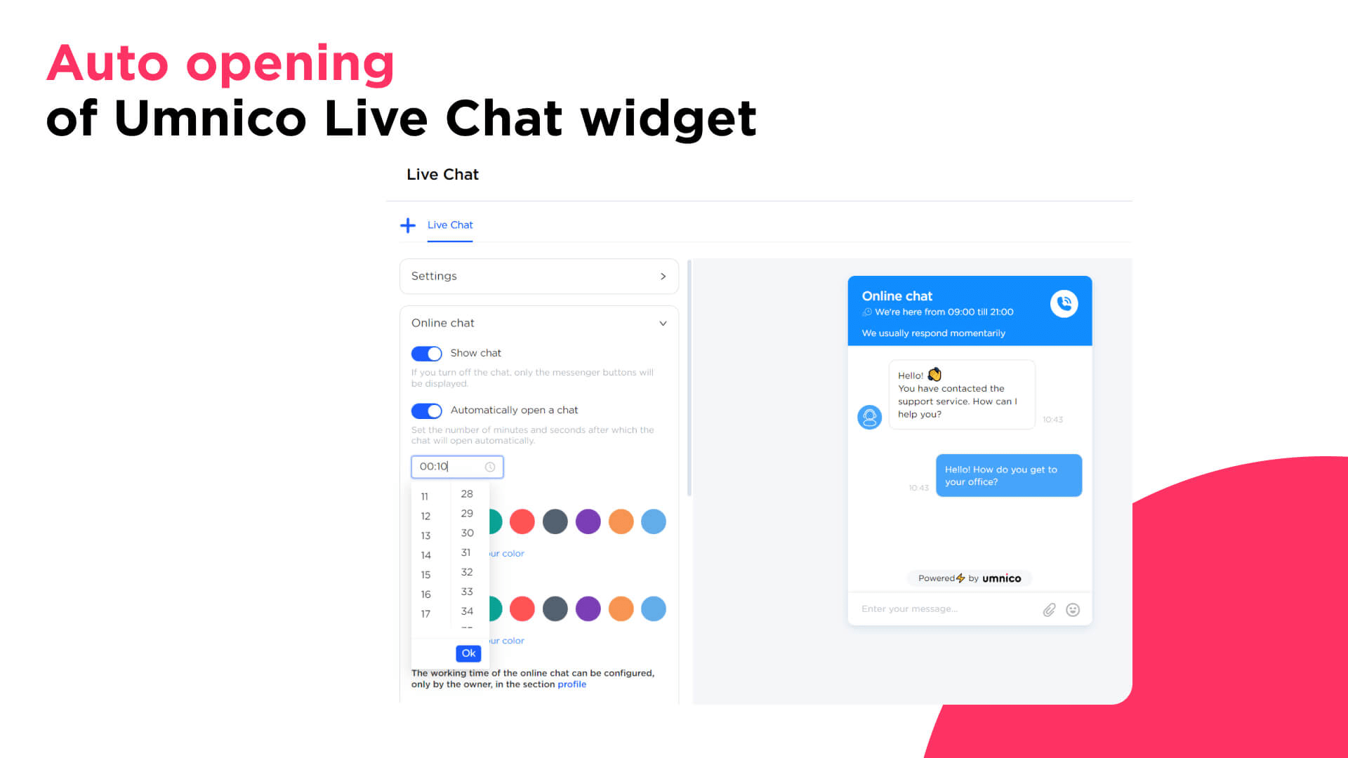 Auto opening of Umnico Live Chat widget