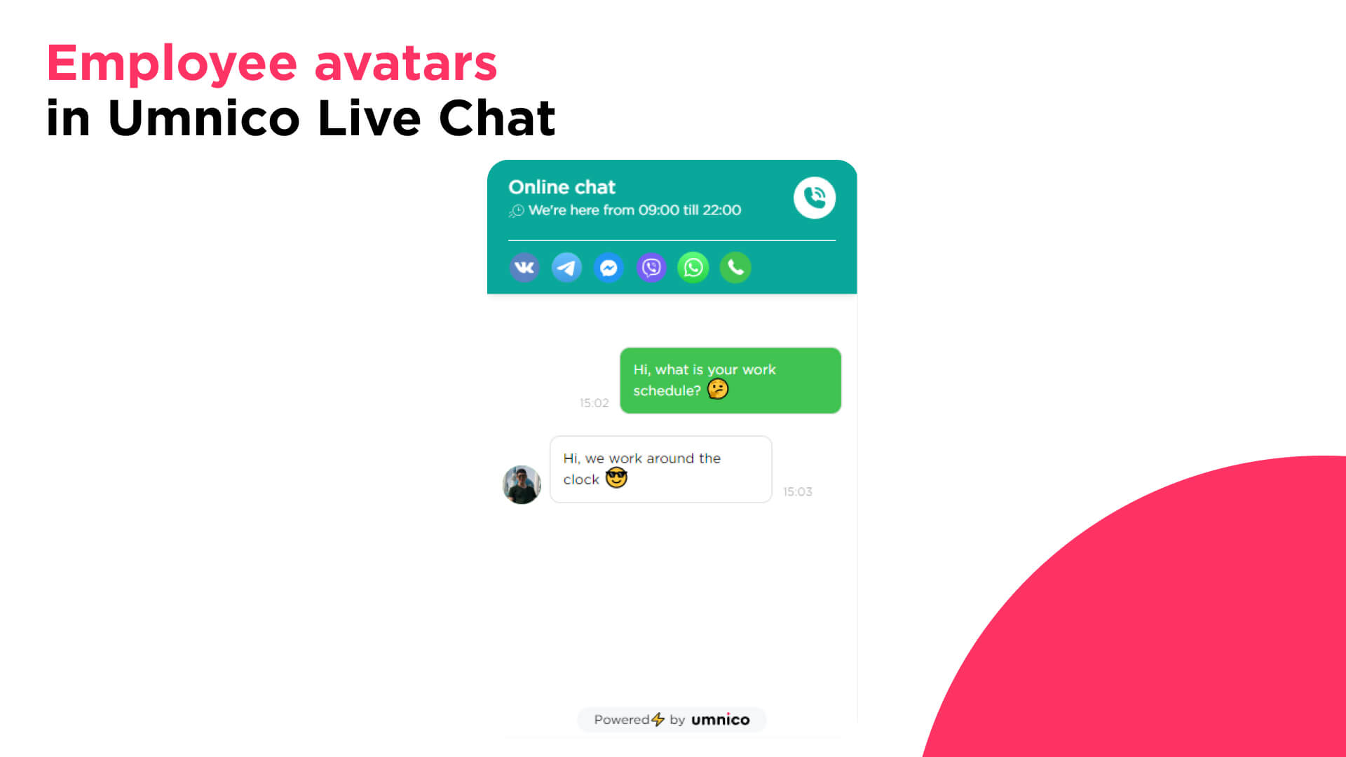 Employee avatars in Umnico Live Chat