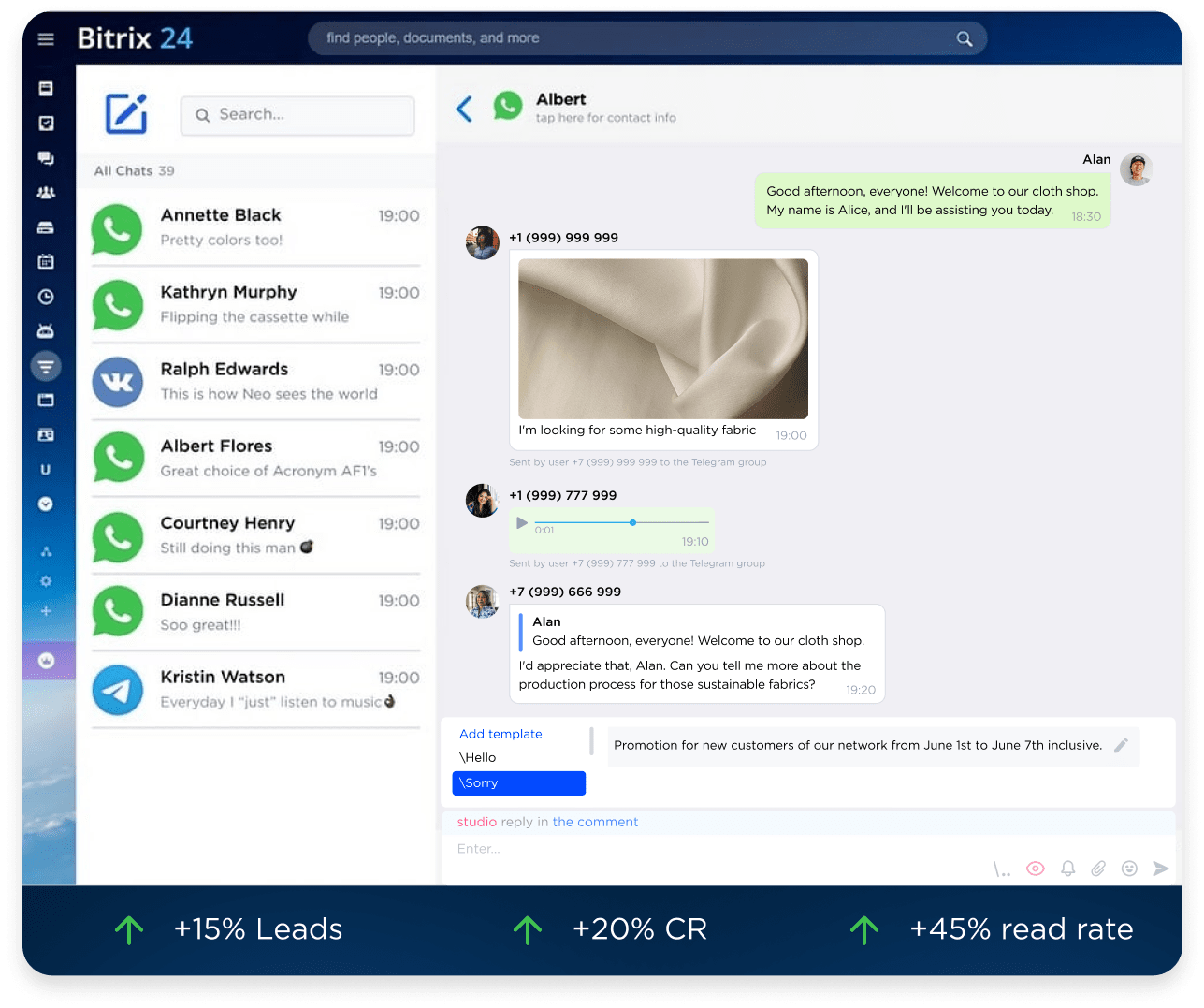 WhatsApp in Bitrix24 CRM, Umnico Widget