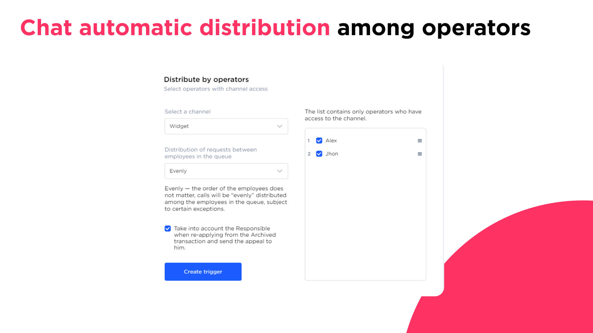 Chat automatic distribution among operators in Umnico Inbox