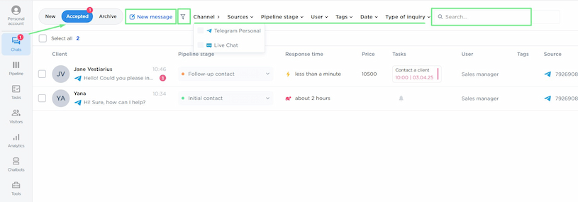 Bulk actions in Chats section