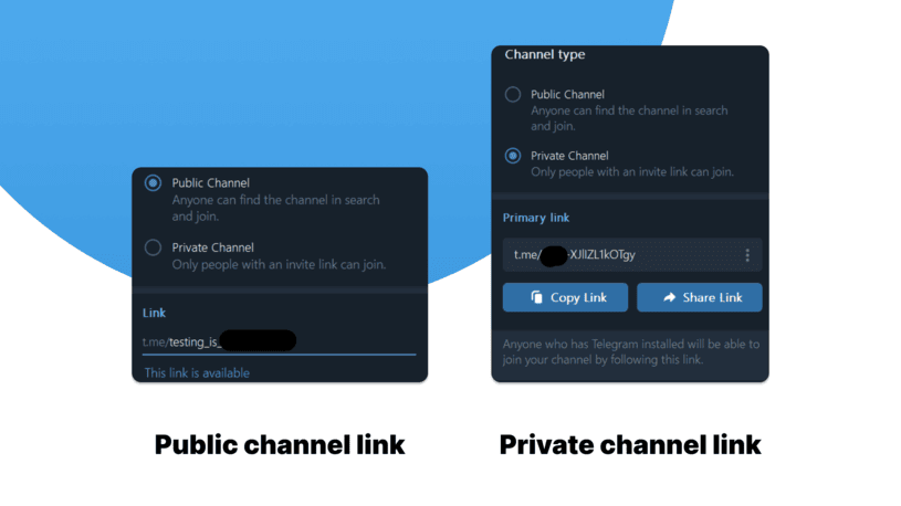 Telegram links for channels
