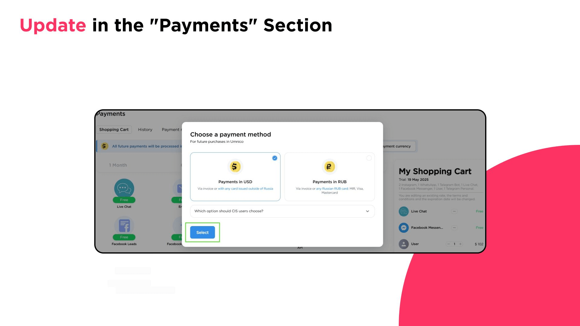 Update in the "Payments" Section