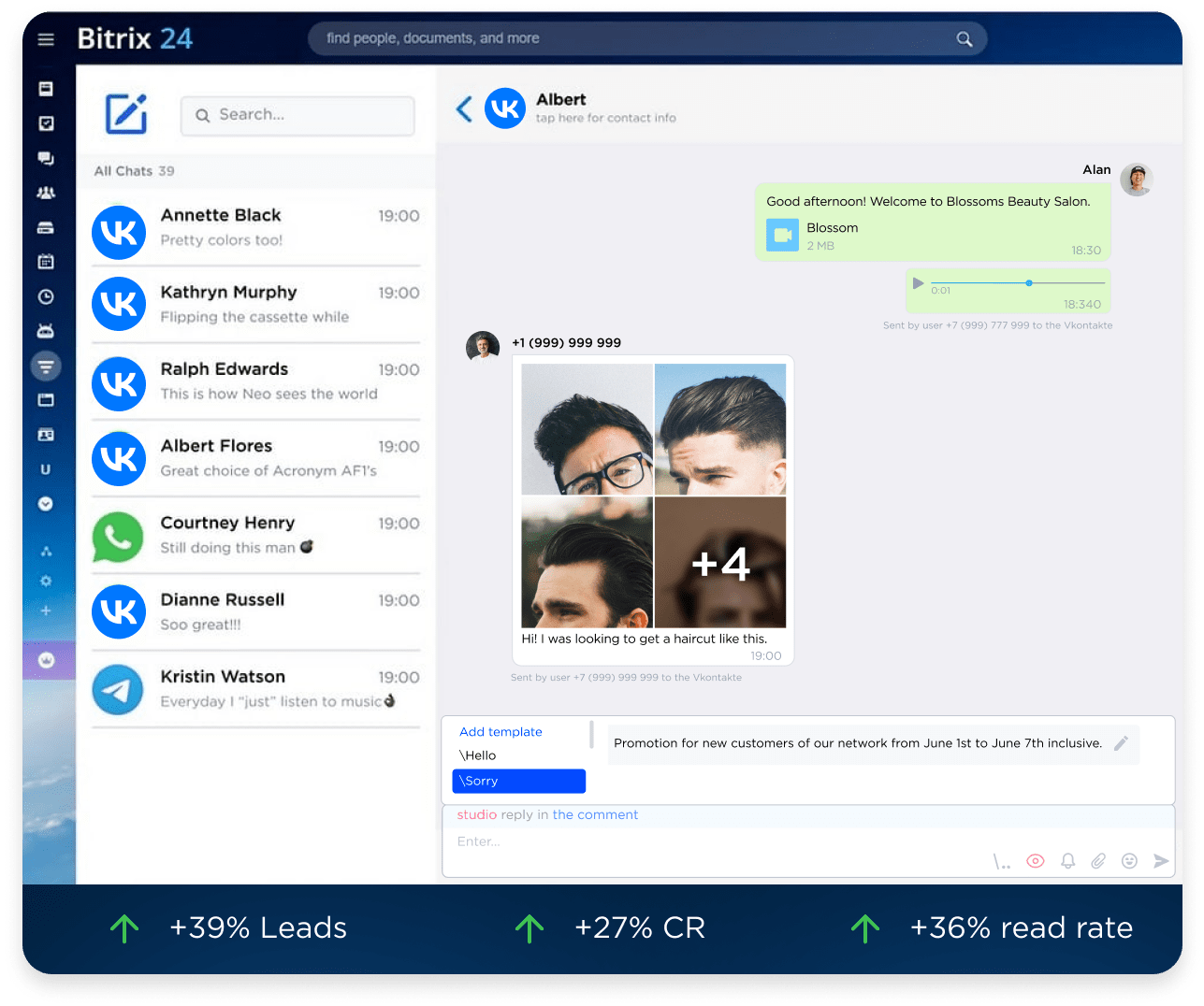 VKontakte in Bitrix24 CRM, Umnico widget